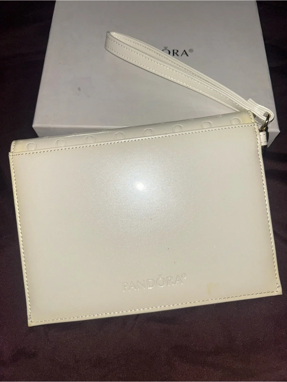 Pandora Cream Patent Envelope Wristlet Clutch